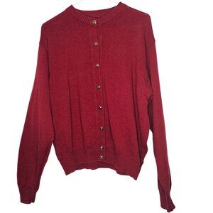 Vintage‎ Red Woolmark Pure New Wool Button-Up Cardigan Sweater Womens Size M
